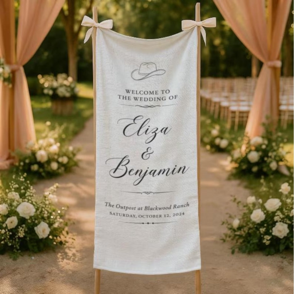 Custom Western Fabric Wedding Welcome Banner, Personalized Western Fabric Welcome Sign WD0204