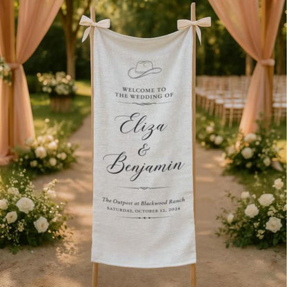 Custom Western Fabric Wedding Welcome Banner, Personalized Western Fabric Welcome Sign WD0204