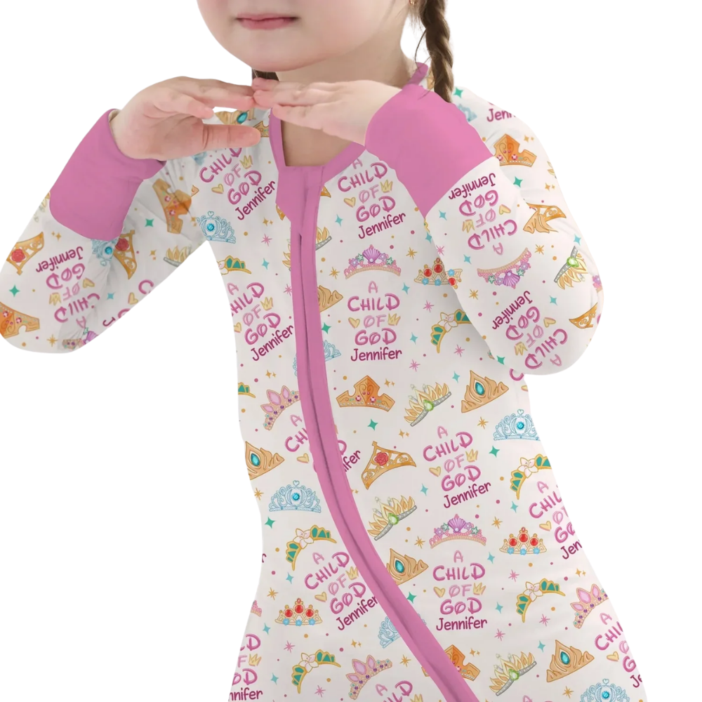Princess A Child Of God Custom Baby Convertible Zippy Romper, Personalized Christian Baby Girl Romper Convertible BB0656