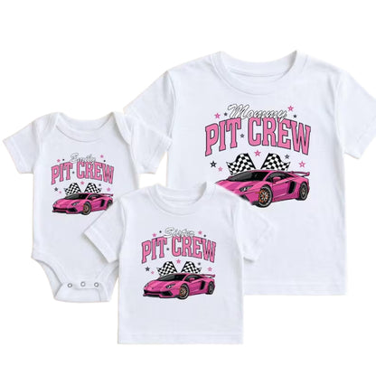 Pit Crew Custom Pink Race Car Matching 1st Birthday Family T Shirts, Custom Racing First Birthday Family Shirts ET0491