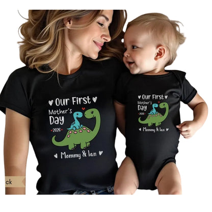 Our First Mother's Day Dinosaur Family Matching T Shirts, Perosnalized 1st Mother Day Family Shirts ET0211