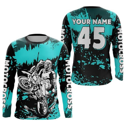 Custom Rider Motocross Black Green Long Sleeve Jersey For Men, Custom Motocross Shirts MZ0053