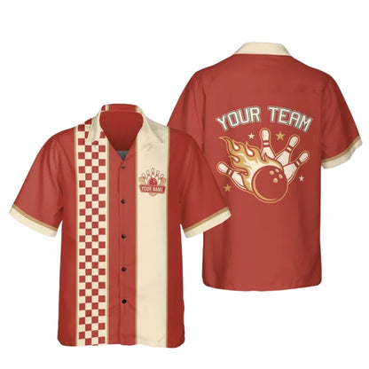Custom Vintage Checkered Bowling Hawaiian Shirt For Men, Custom Vintage Bowling Team Shirts BE0173