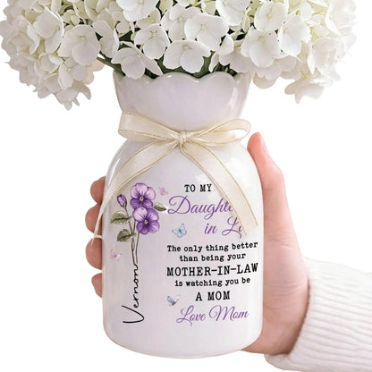 To My Daughter In Law Custom Birth Month Flower Vase, Custom Wedding Flower Vase For Daughter In Law WD0085