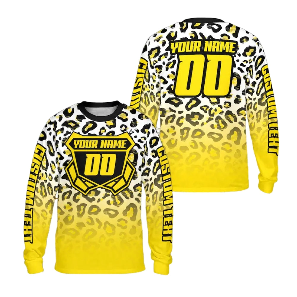 Custom Leopard Long Sleeve Motocross Racing Men Jersey, Custom Leopard Dirt Bike Shirts ME0012