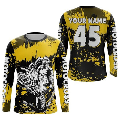 Custom Rider Motocross Black Green Long Sleeve Jersey For Men, Custom Motocross Shirts MZ0053
