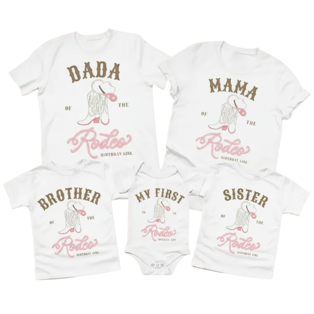 My First Rodeo Custom Cowgirl First Birthday Matching Family T Shirts, Custom Western 1st Birthday Shirts For Family ET0339