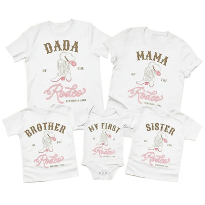 My First Rodeo Custom Cowgirl First Birthday Matching Family T Shirts, Custom Western 1st Birthday Shirts For Family ET0339
