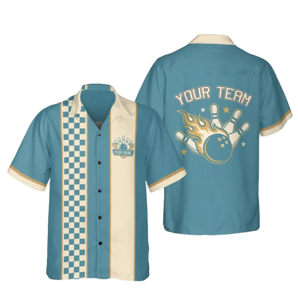 Custom Vintage Checkered Bowling Hawaiian Shirt For Men, Custom Vintage Bowling Team Shirts BE0173