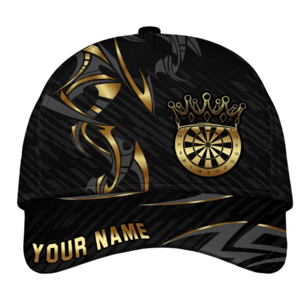 Custom Darts Black And Gold Baseball 3D Printed Cap, Custom Dart Players Cap Hat CP0429