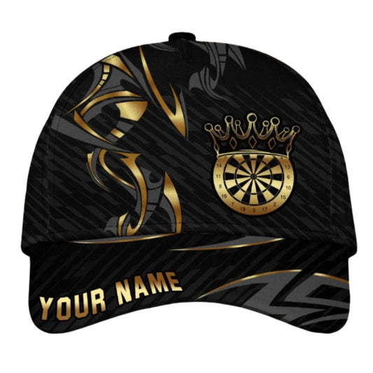 Custom Darts Black And Gold Baseball 3D Printed Cap, Custom Dart Players Cap Hat CP0429