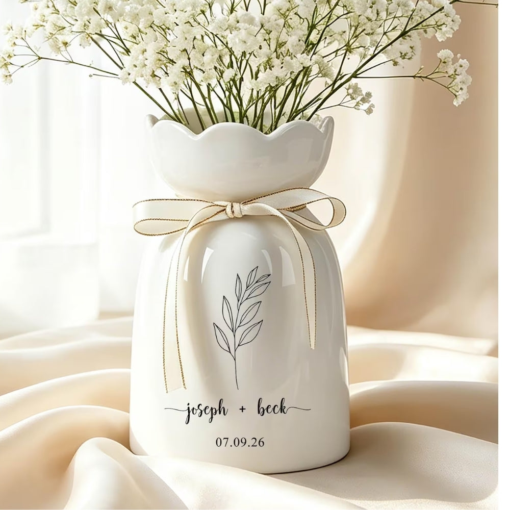 Personalized Couple Name And Date Flower Vase, Custom Engagement Wedding Vase WD0275