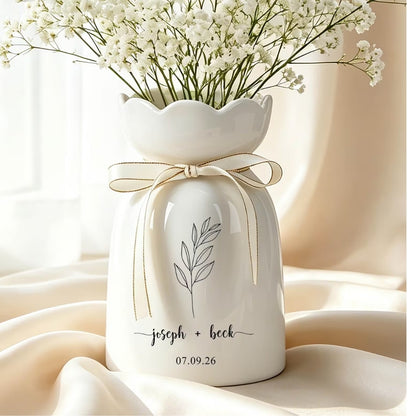 Personalized Couple Name And Date Flower Vase, Custom Engagement Wedding Vase WD0275