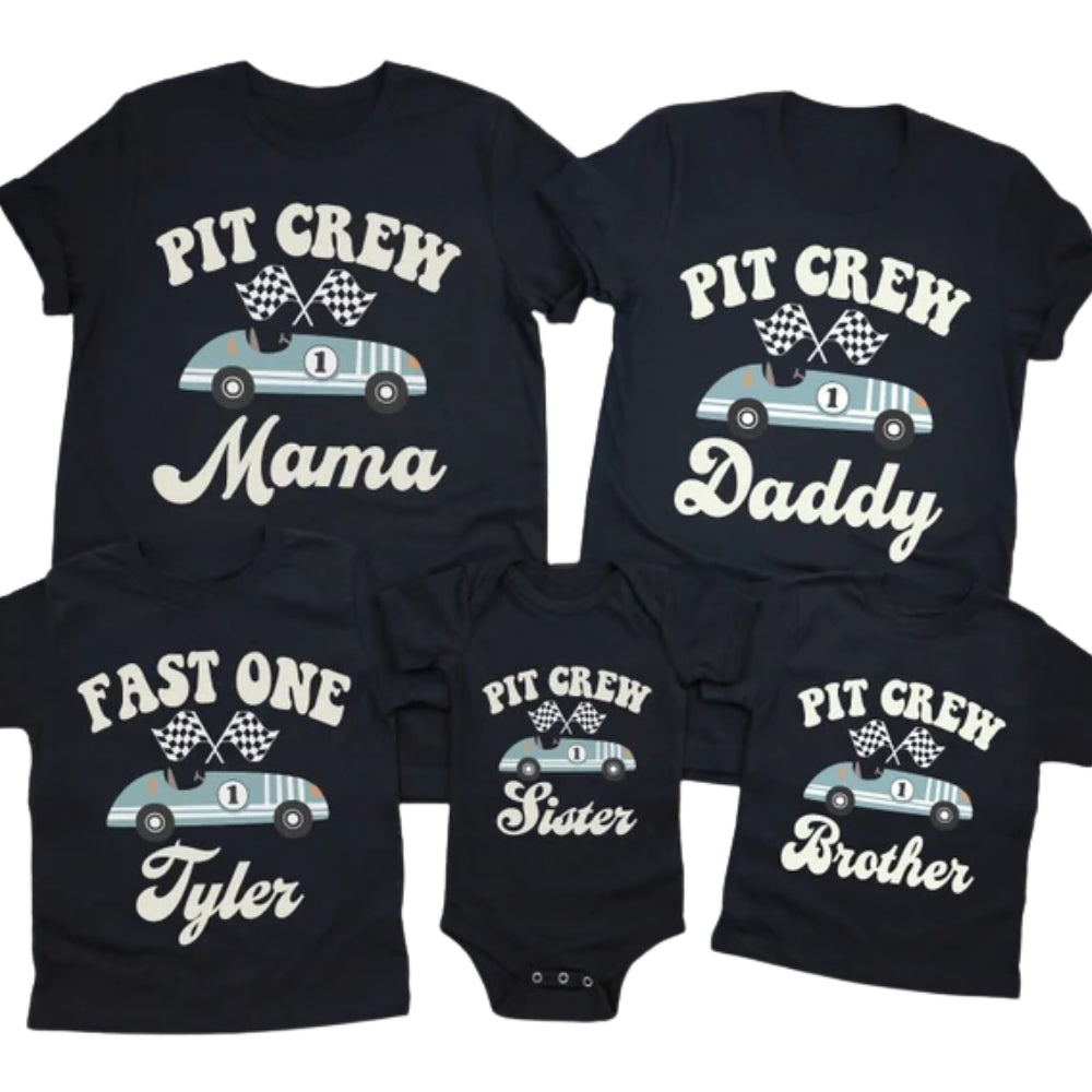 Custom Pit Crew Fast One Matching Family T Shirts For First Birthday, Custom Racing 1st Birthday Family Shirts ET0492