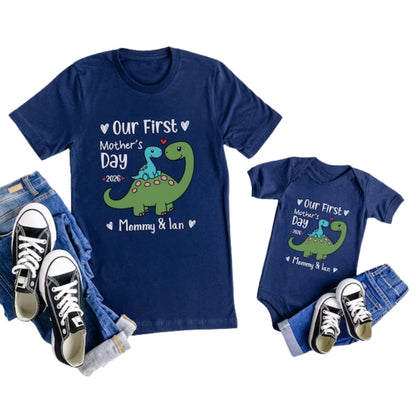 Our First Mother's Day Dinosaur Family Matching T Shirts, Perosnalized 1st Mother Day Family Shirts ET0211