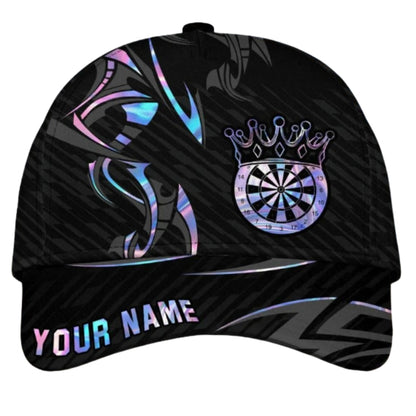 Custom Darts Black And Gold Baseball 3D Printed Cap, Custom Dart Players Cap Hat CP0429