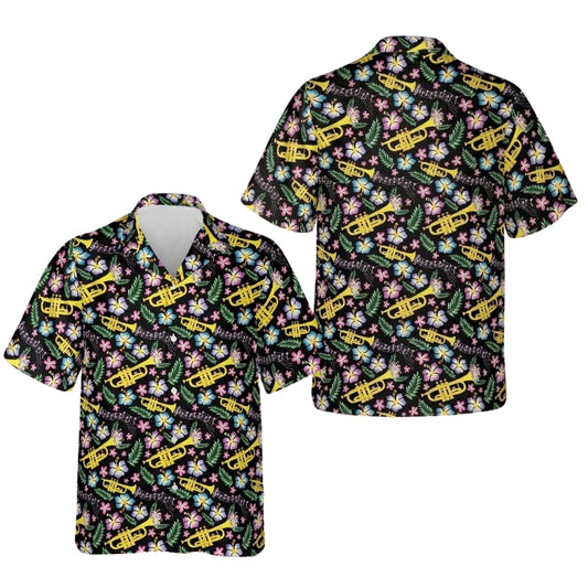 Trumpet Floral Men And Women Hawaiian Shirts, Trumpet Hawaiian Shirt For Musician HE0326