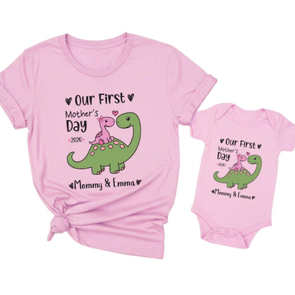 Our First Mother's Day Dinosaur Family Matching T Shirts, Perosnalized 1st Mother Day Family Shirts ET0211