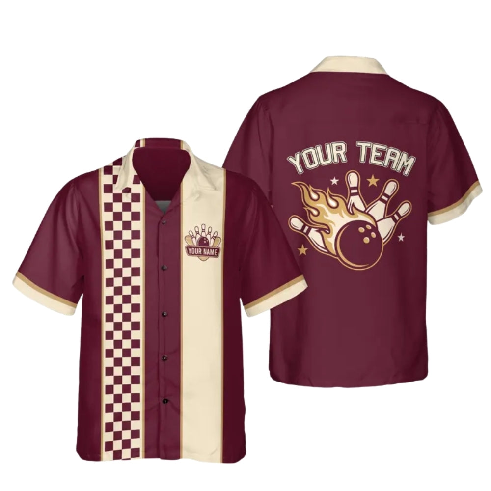 Custom Vintage Checkered Bowling Hawaiian Shirt For Men, Custom Vintage Bowling Team Shirts BE0173