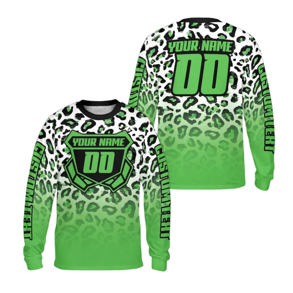 Custom Leopard Long Sleeve Motocross Racing Men Jersey, Custom Leopard Dirt Bike Shirts ME0012