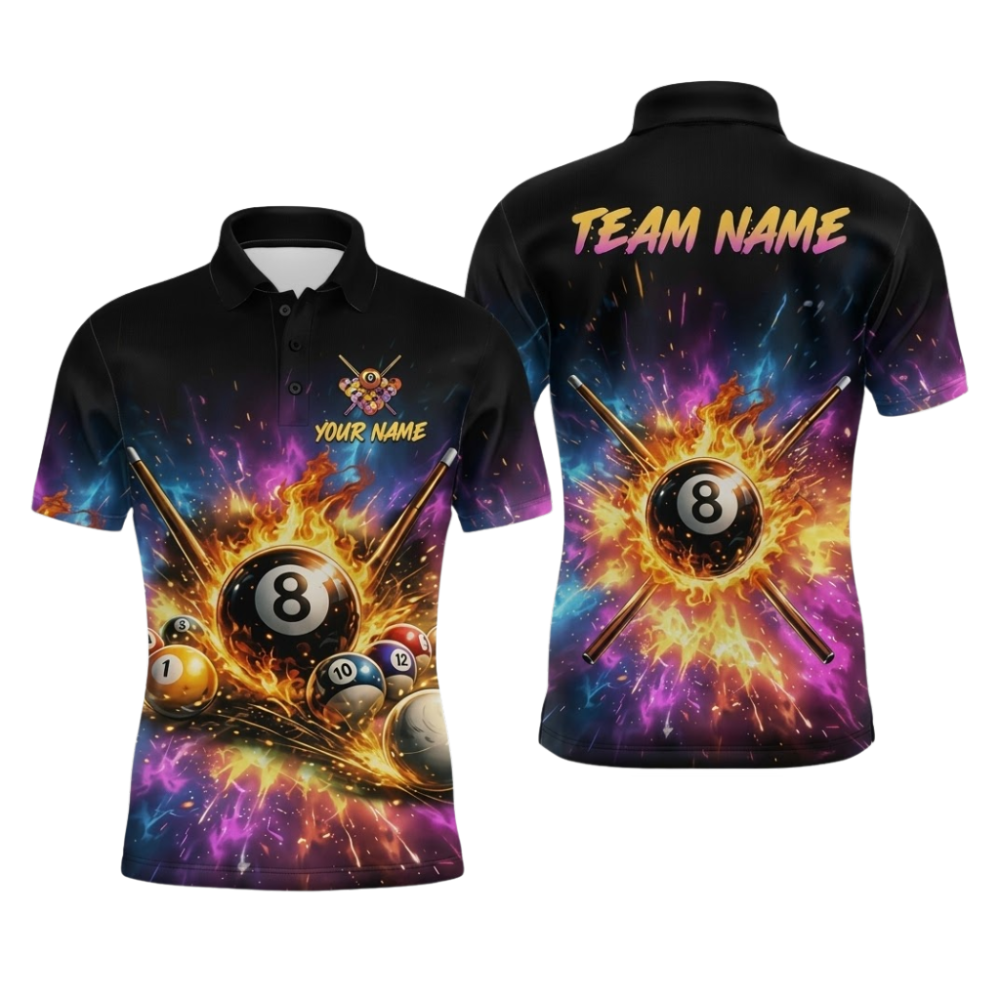 Custom Flame Billiard Men's Polo Shirts, Custom Flame Team Billiard Shirts BIZ0329