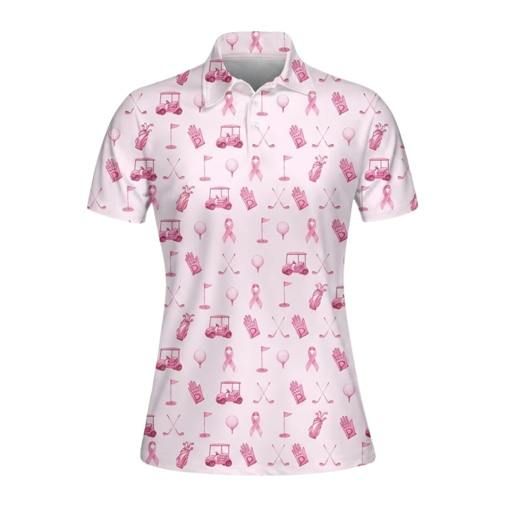 Women's Pink Ribbon Golf Polo Shirt, Breast Cancer Golf Shirt For Ladies GE0573