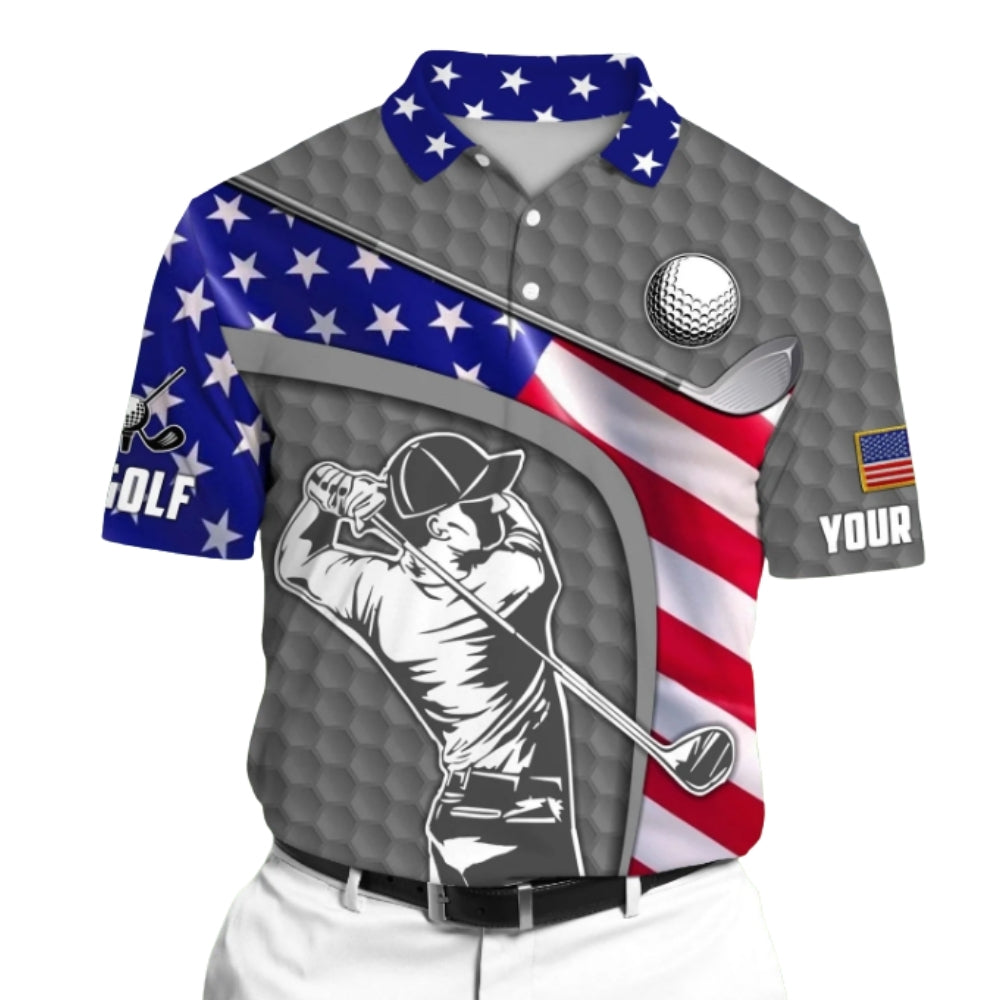 Custom American Flag Golf Polo Shirt Mens Green, Custom Name Patriotic Golf Shirts For 4th Of July GZ0247
