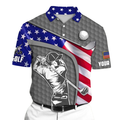 Custom American Flag Golf Polo Shirt Mens Green, Custom Name Patriotic Golf Shirts For 4th Of July GZ0247