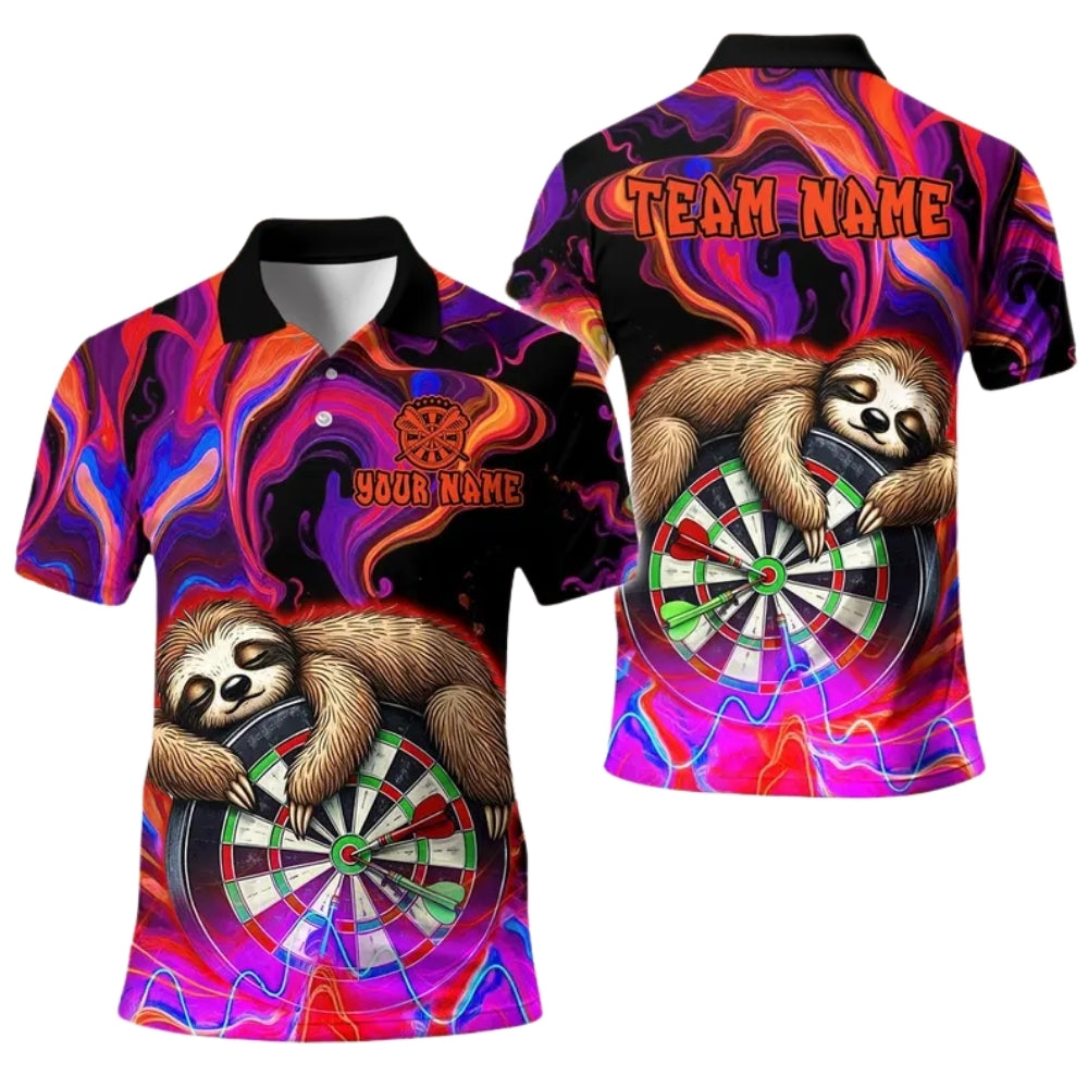 Sloth And Dartboard Custom Name Dart Polo Shirt For Men, Custom Sloth Darts Team Shirts DE0094
