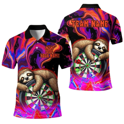 Sloth And Dartboard Custom Name Dart Polo Shirt For Men, Custom Sloth Darts Team Shirts DE0094