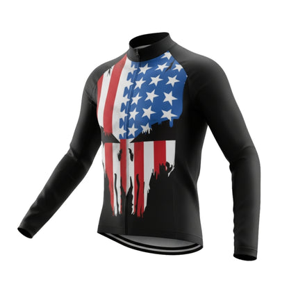 American Flag Skull Cycling Long Sleeve Men Jersey, Patriotic Skull Cycling Jerseys CG0727