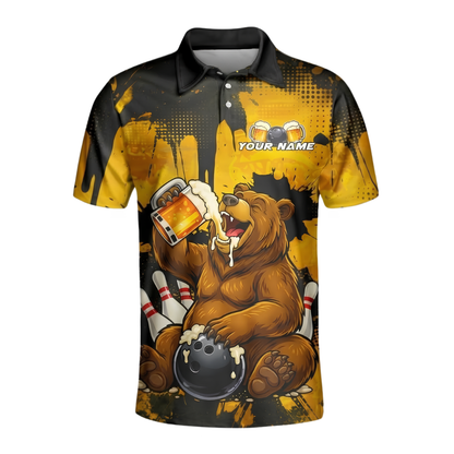Custom Bear And Beer Bowling Polo Shirt For Men, Custom Bear Bowling Team Shirt BZ0926