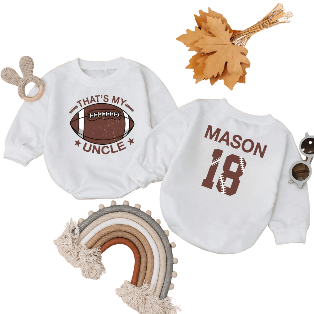 That's My Uncle Custom Football Baby Romper Sweatshirt, Custom Football Romper Sweatshirt For Baby BB0713
