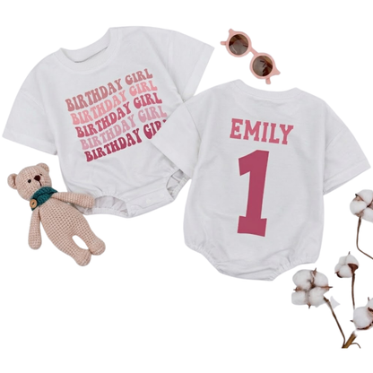 Personalized 1st Birthday Girl T Shirt Bubble Romper, Custom First Birthday Baby Girl Romper BB0251