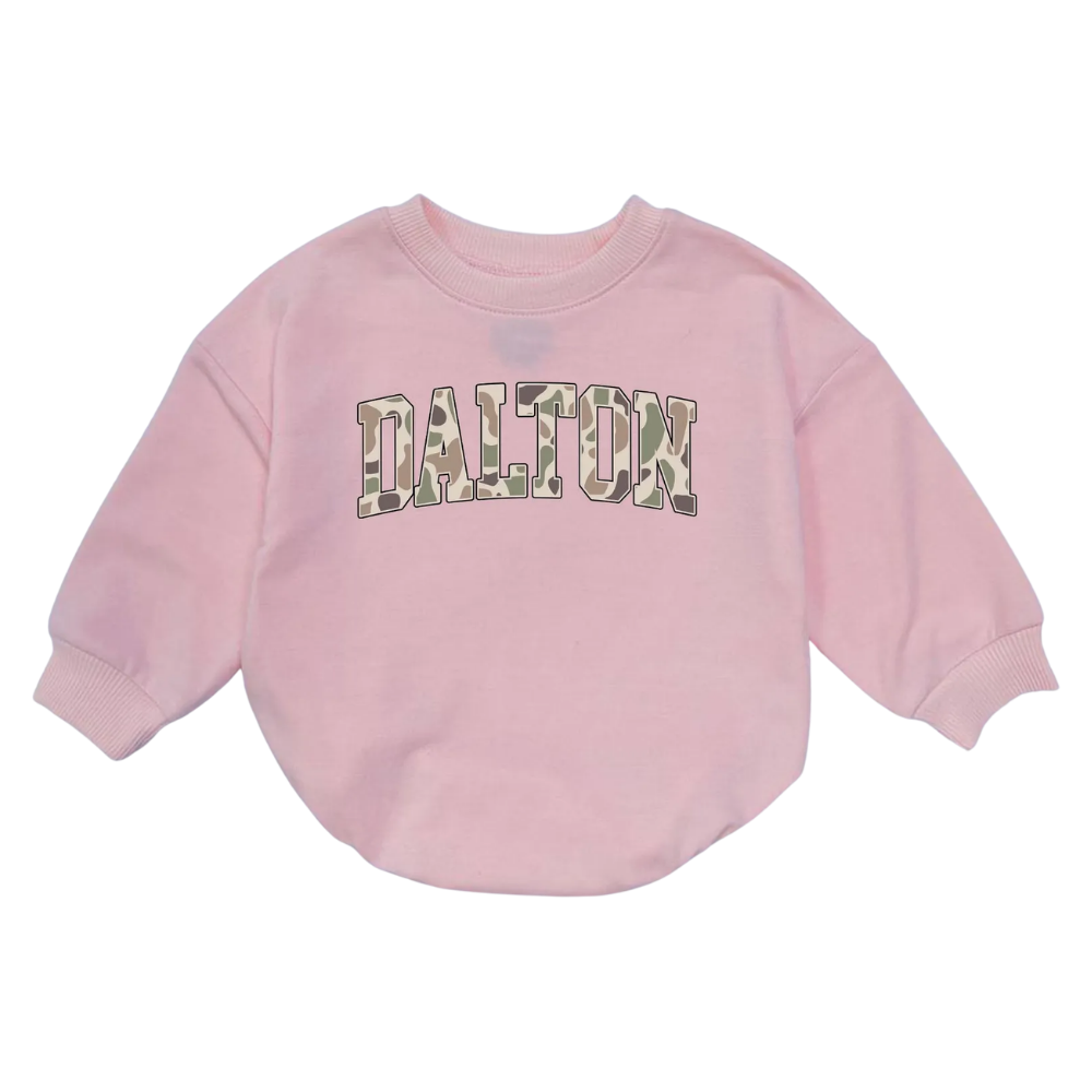 Custom Name Camo Baby Romper Sweatshirt, Personalized Camouflage Baby Onesie Sweatshirt BB0031