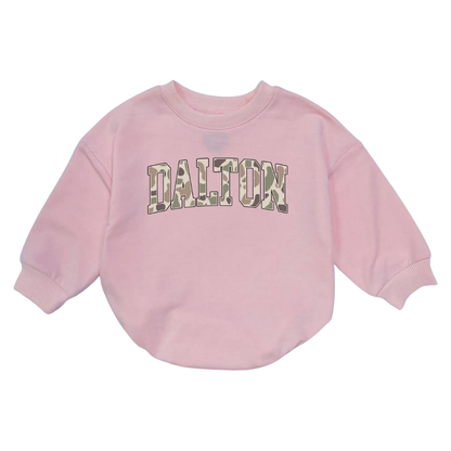 Custom Name Camo Baby Romper Sweatshirt, Personalized Camouflage Baby Onesie Sweatshirt BB0031