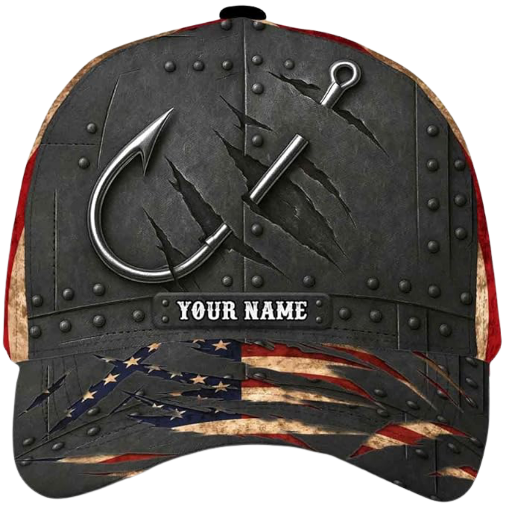 Custom American Flag Hook Fishing 3D Baseball Cap, Custom Fishing Lovers Cap Hats CP0529
