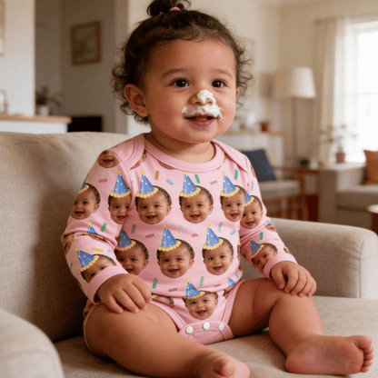 Custom Face Birthday 3D Baby Bodysuit Yellow, Custom Photo Baby Bodysuit For Birthday BB0959