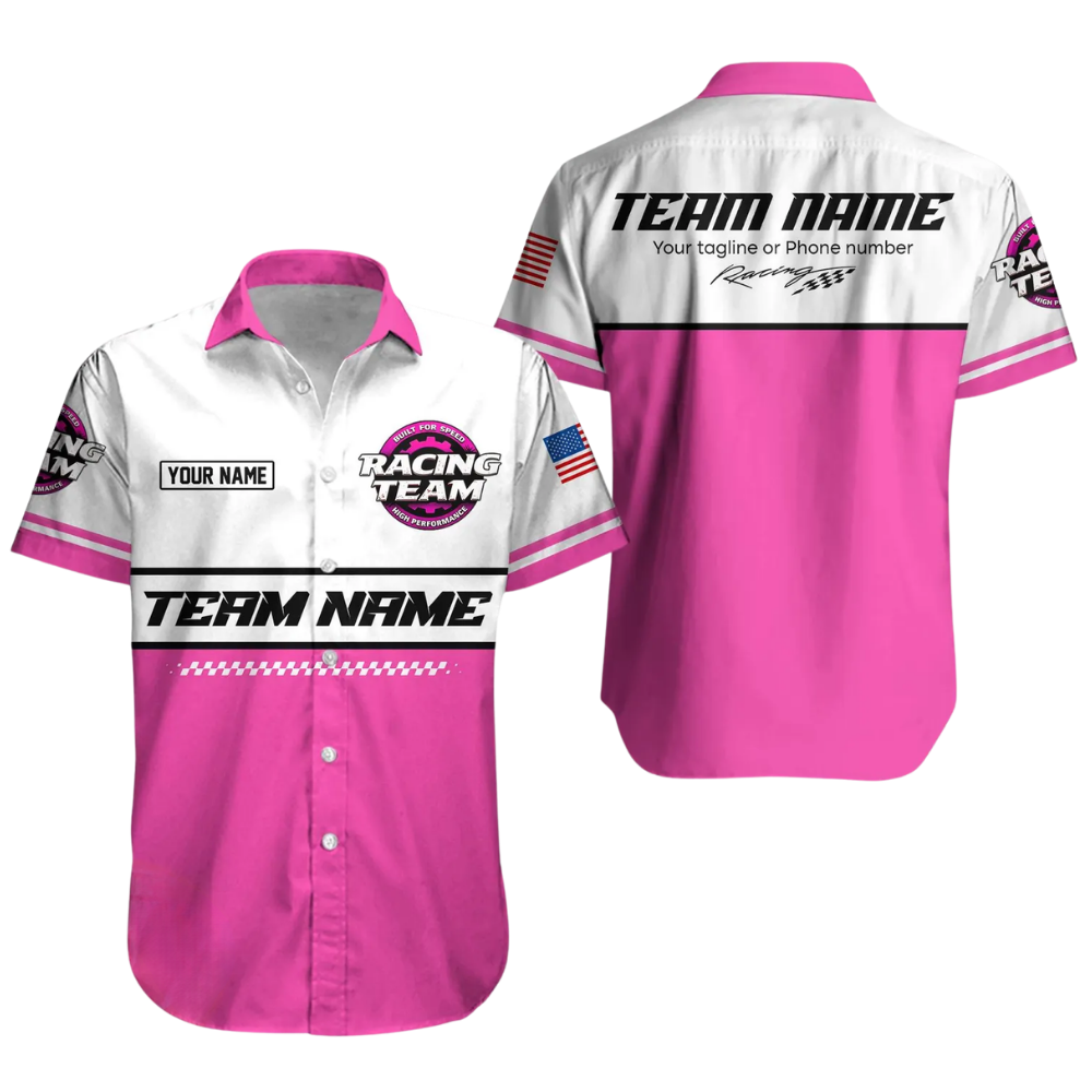Custom Racing Team Work Hawaiian Shirt Mens, Personalized Mechanic Racing Uniforms HE0680