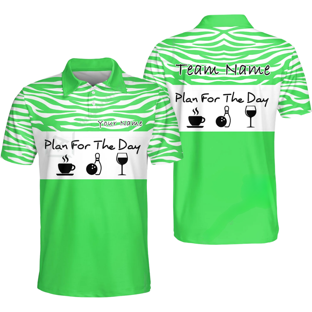 Plan For The Day Custom Mens Pink White Bowling Polo Shirt, Custom Funny Bowling Team Shirt BZ0777