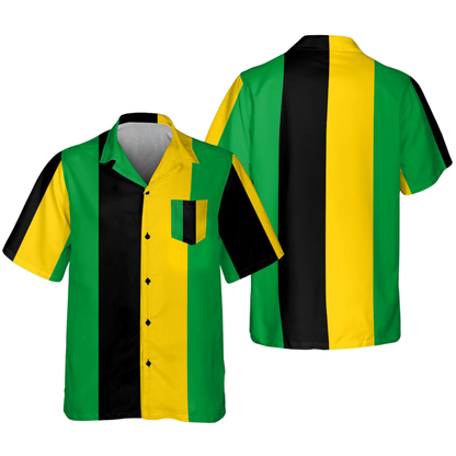 Jamaica Flag Yellow Green Black Hawaiian Shirt With Pocket, Jamaica Patriot Hawaiian Shirt For Men HE0532