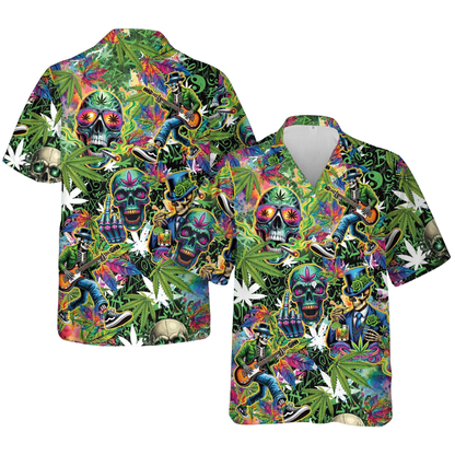 Skeleton Rock And Roll Green Hawaiian Shirt For Men, Skull Hawaiian Shirts HE0585