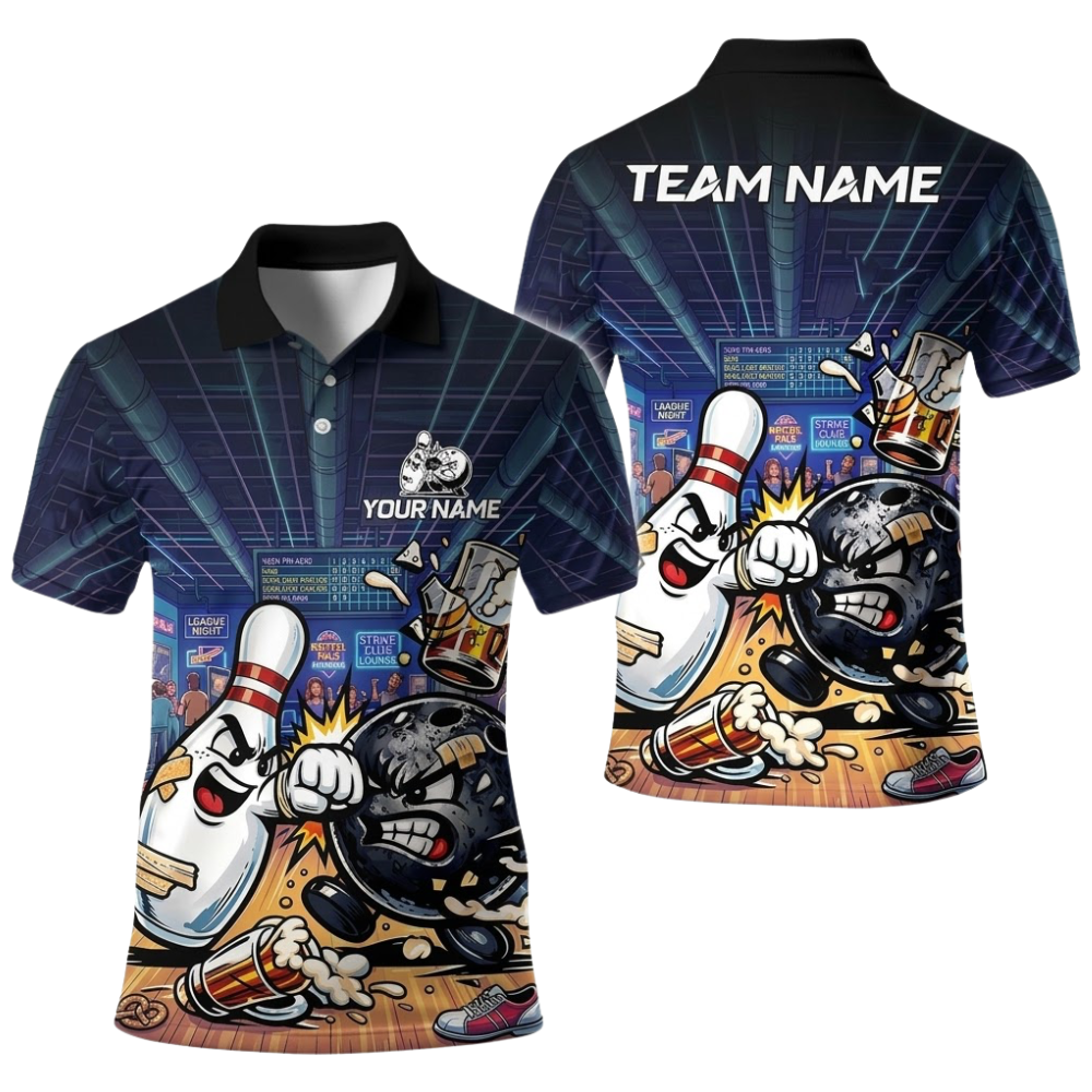 Custom Beer Funny Pin Ball Bowling Polo Shirt For Men, Custom Beer Bowling Team Shirts BE0253