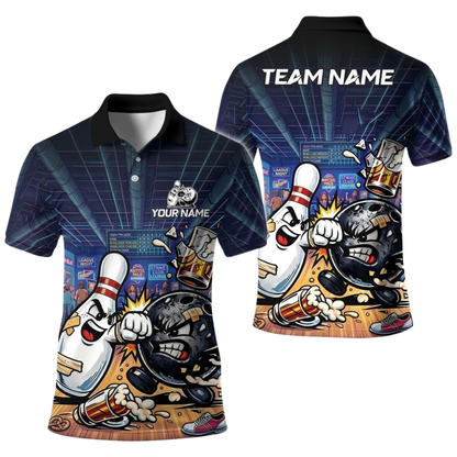 Custom Beer Funny Pin Ball Bowling Polo Shirt For Men, Custom Beer Bowling Team Shirts BE0253