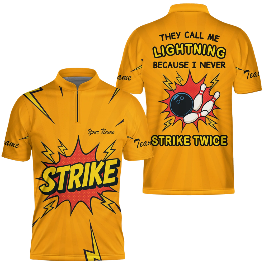 Thet Call Me Ligtning Because I Never Strike Twice Custom Mens Blue Bowling Jerrsey, Custom Funny Bowling Team Shirts BZ0605