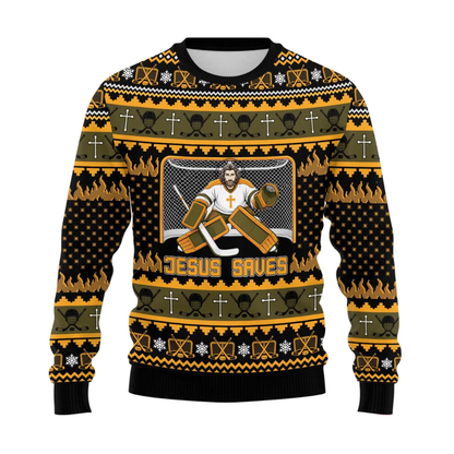Jesus Saves Hockey Ugly Sweater, Christian Hockey Ugly Sweatshirt For Christmas 2D1237
