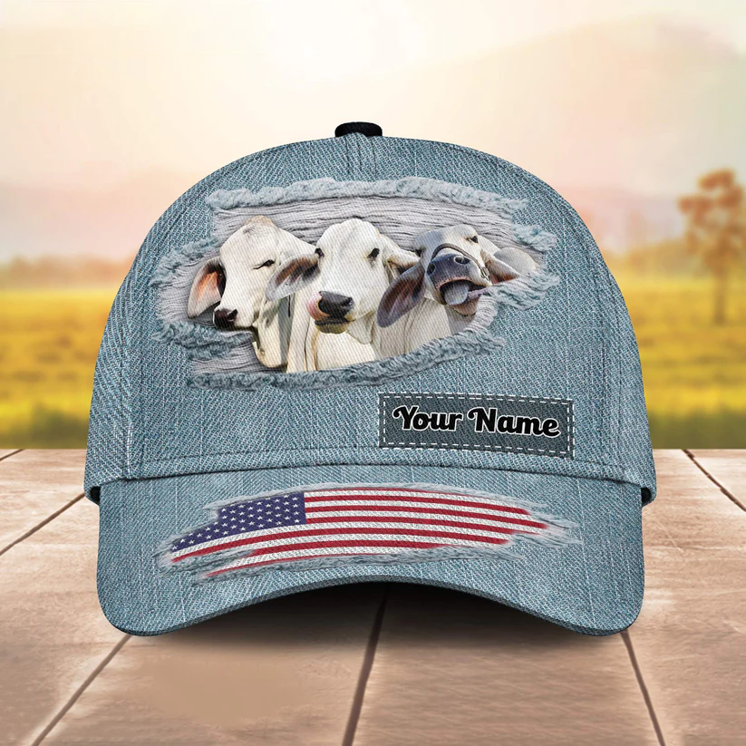 Brahman Cattle Jeans Pattern Customized Name Cap CA0178