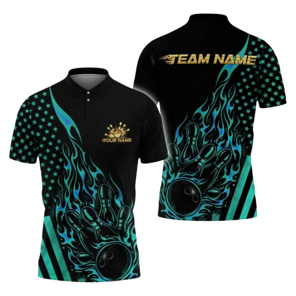 Custom Flame Bowling Polo Shirt For Men, Custom Flame Team Bowling Shirt BZ1079