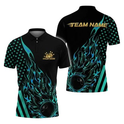 Custom Flame Bowling Polo Shirt For Men, Custom Flame Team Bowling Shirt BZ1079