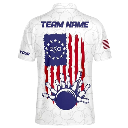 1776-2026 We The People American Flag Custom Mens White Bowling Jersey, Custom Patriotic 4th Of July Bowling Team Shirts BZ0502